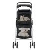 Pet Stroller for 2 Dogs and Cats, Double 4 Wheel Cat Pet Carriers Bag Jogger for Small Medium Pets, Waterproof Folding Crate with Soft Pad, Black
